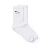 White Archies performance socks with red embroidery
