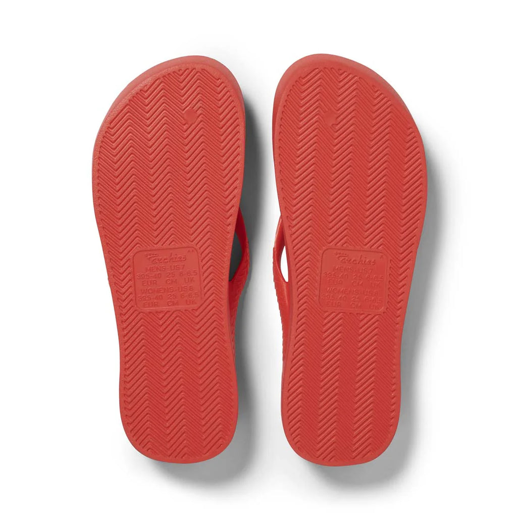 Archies Arch Support Flip Flops Coral bottom view