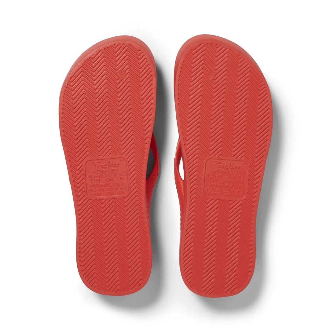 Archies Arch Support Flip Flops Coral bottom view