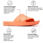 Peach Slide with text highlighting features on a white background