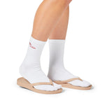 White Archies performance toe socks with red embroidery